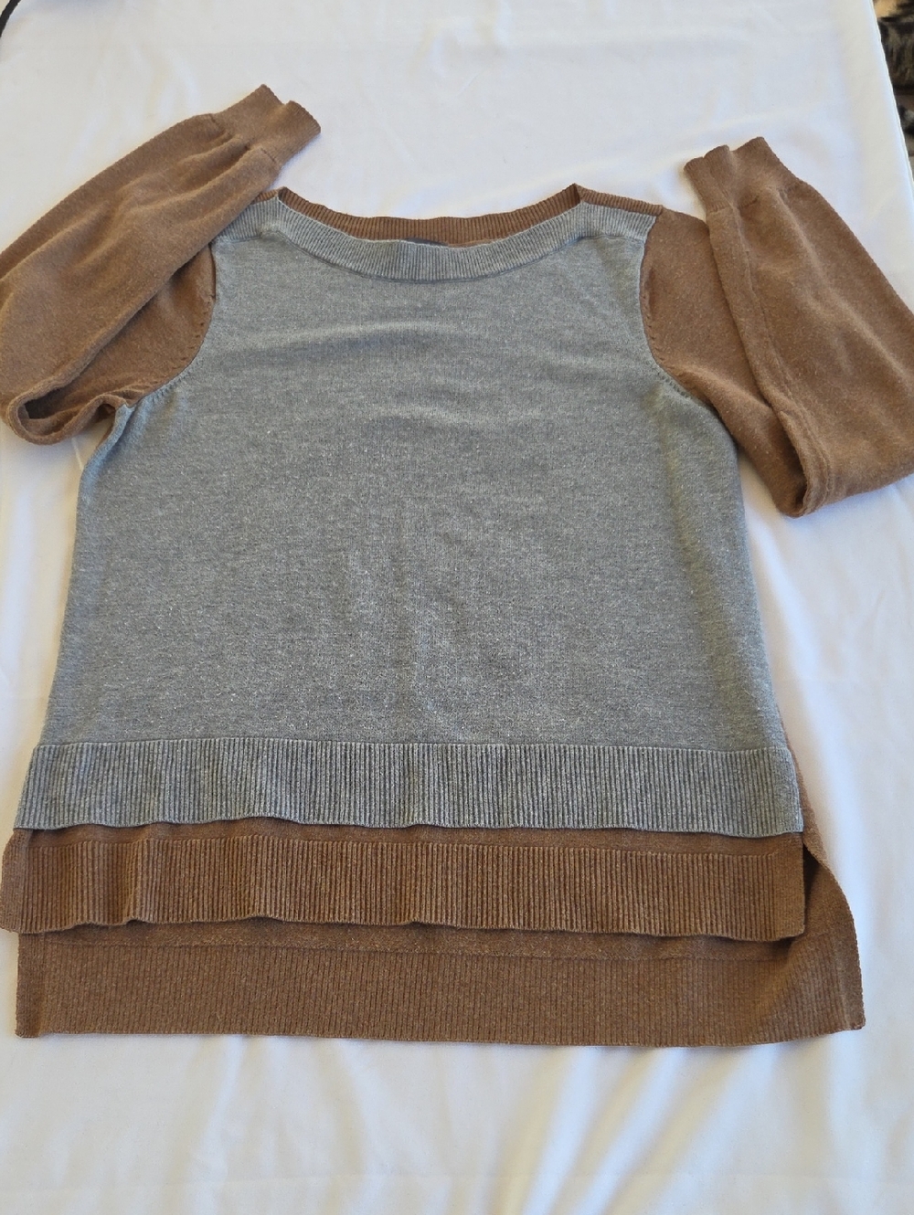 The Limited Two-Tone Crewneck Sweater in Gray and Brown
